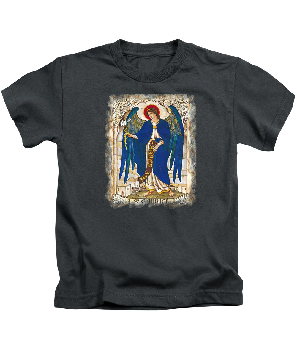 Angel Kids T-Shirt featuring the mixed media St Gabriel Archangel Angel Catholic Saint by Iconography