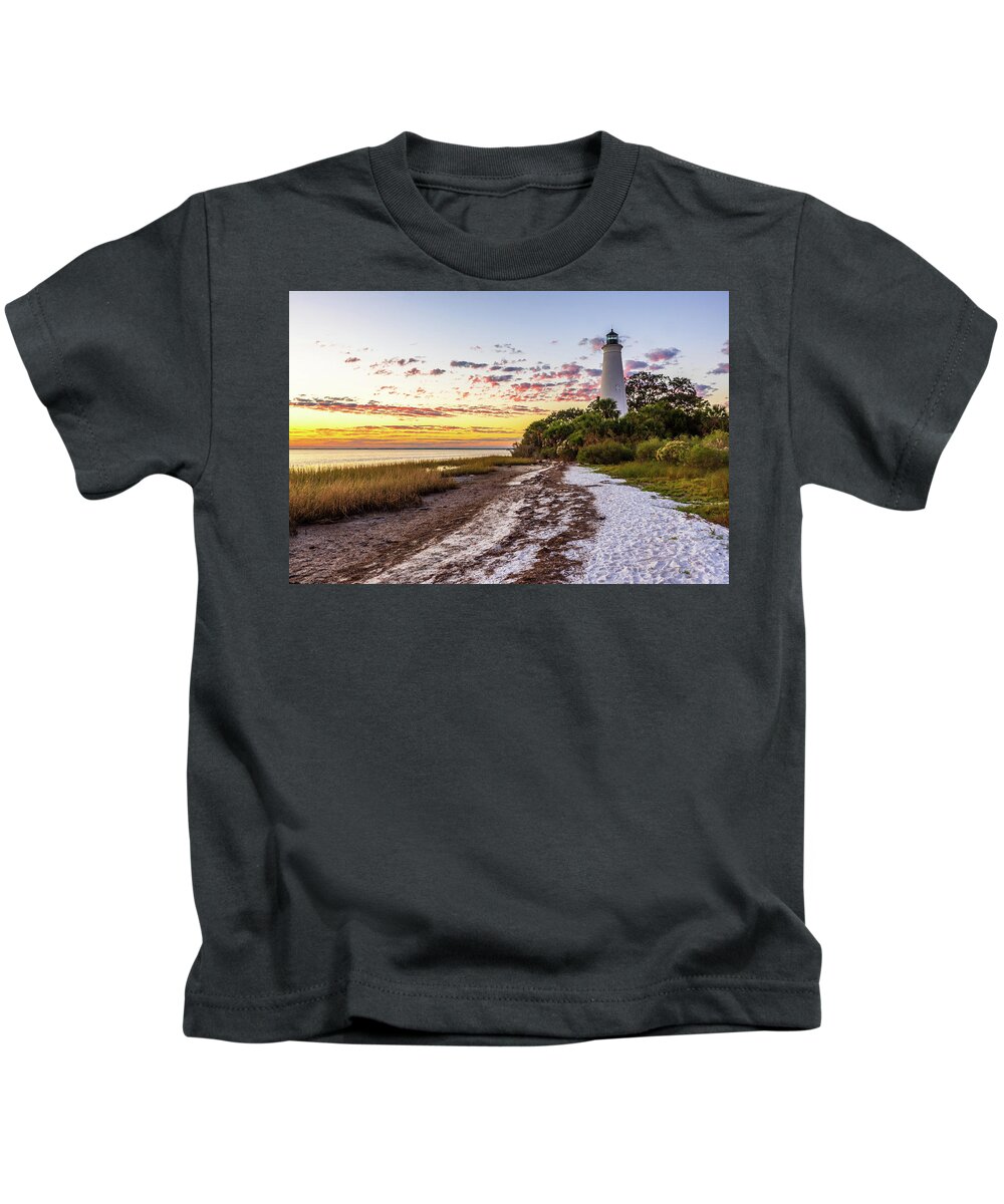 Florida Kids T-Shirt featuring the photograph St Marks Lighthouse Sundown by Stefan Mazzola