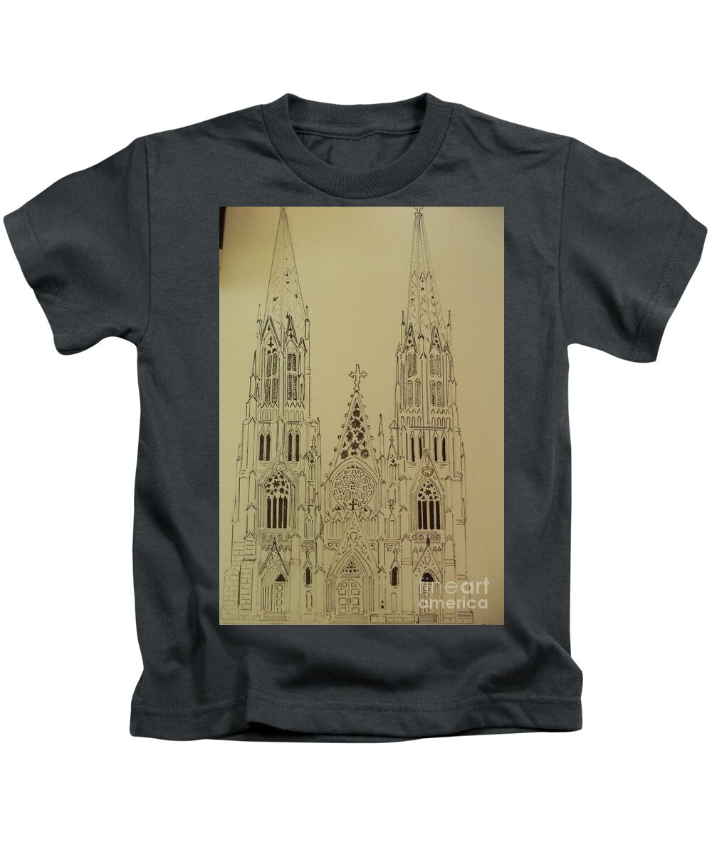 Donnsart1 Kids T-Shirt featuring the drawing St Patrick's Cathedral by Donald Northup