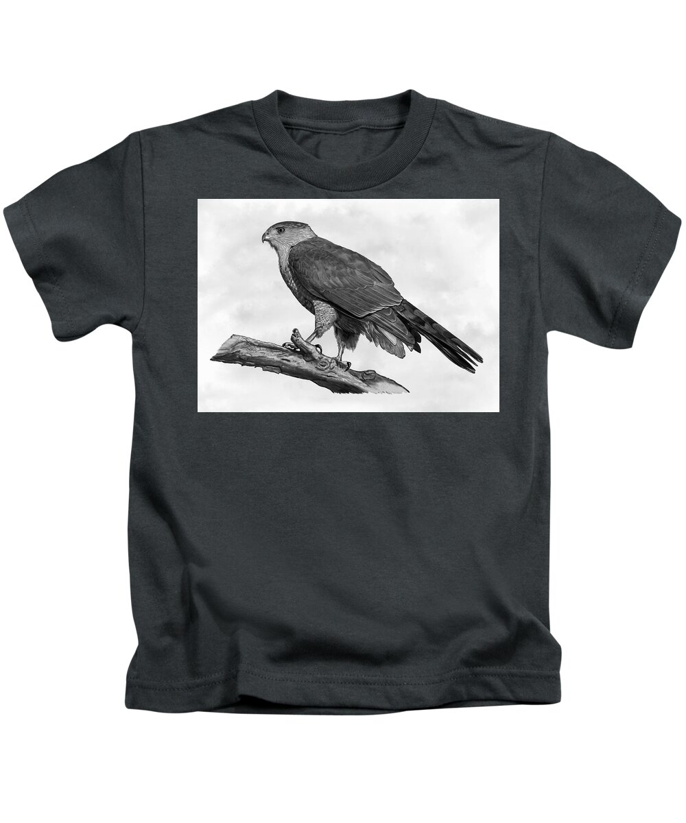 Hawk Kids T-Shirt featuring the mixed media Standing Watch by Judy Cuddehe