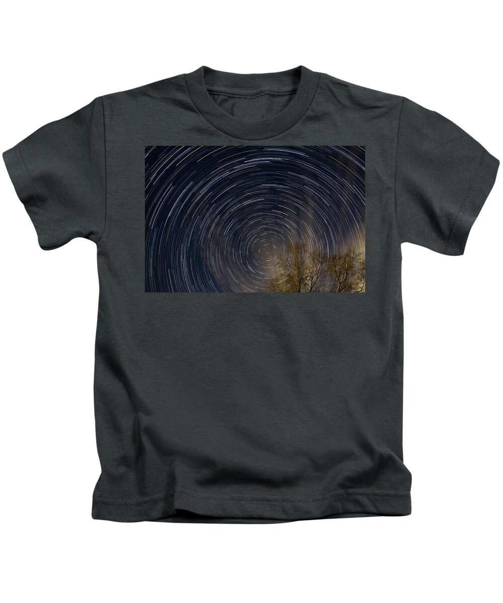 Stars Kids T-Shirt featuring the photograph Star trails from my backyard by Brian Weber