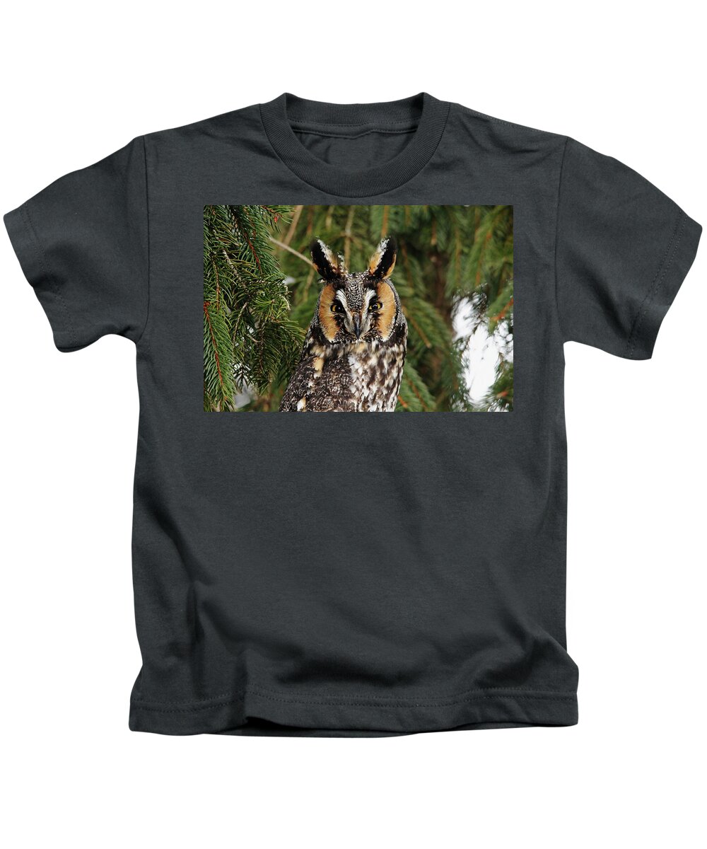 Owl Kids T-Shirt featuring the photograph Stare Down by Debbie Oppermann