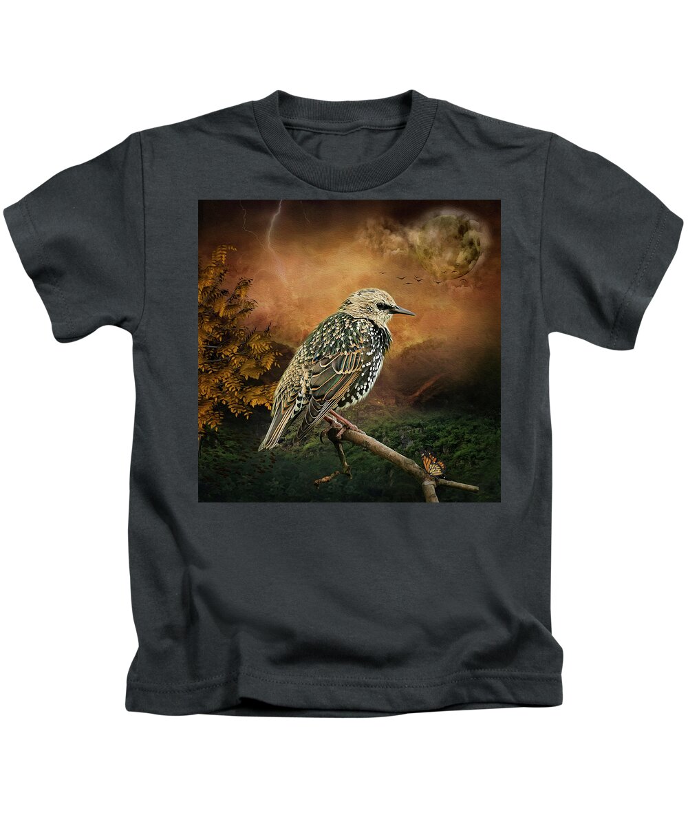 Starling Kids T-Shirt featuring the digital art Starling by Maggy Pease