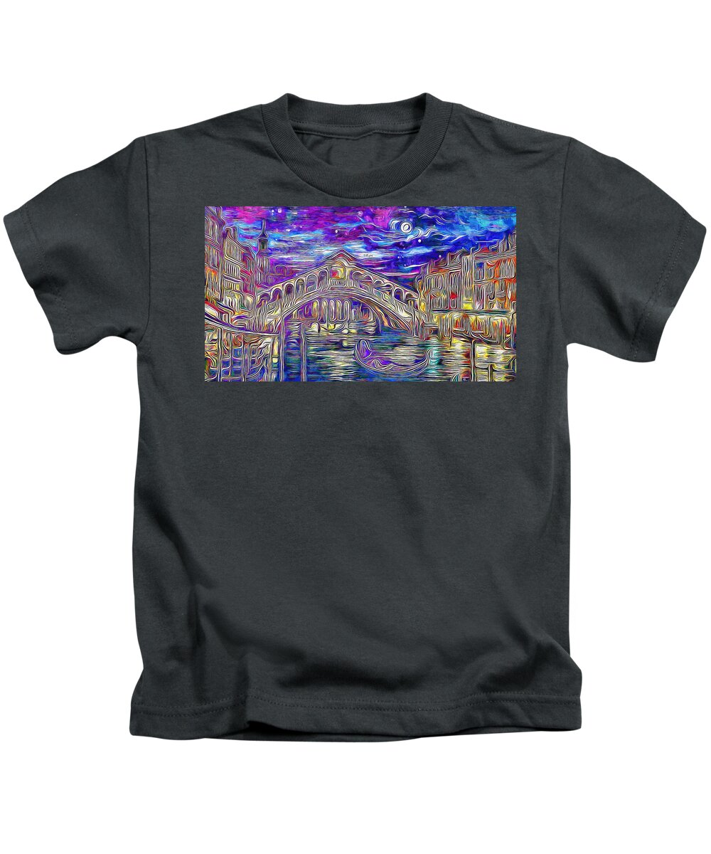 Paint Kids T-Shirt featuring the painting Starry night in Venice by Nenad Vasic