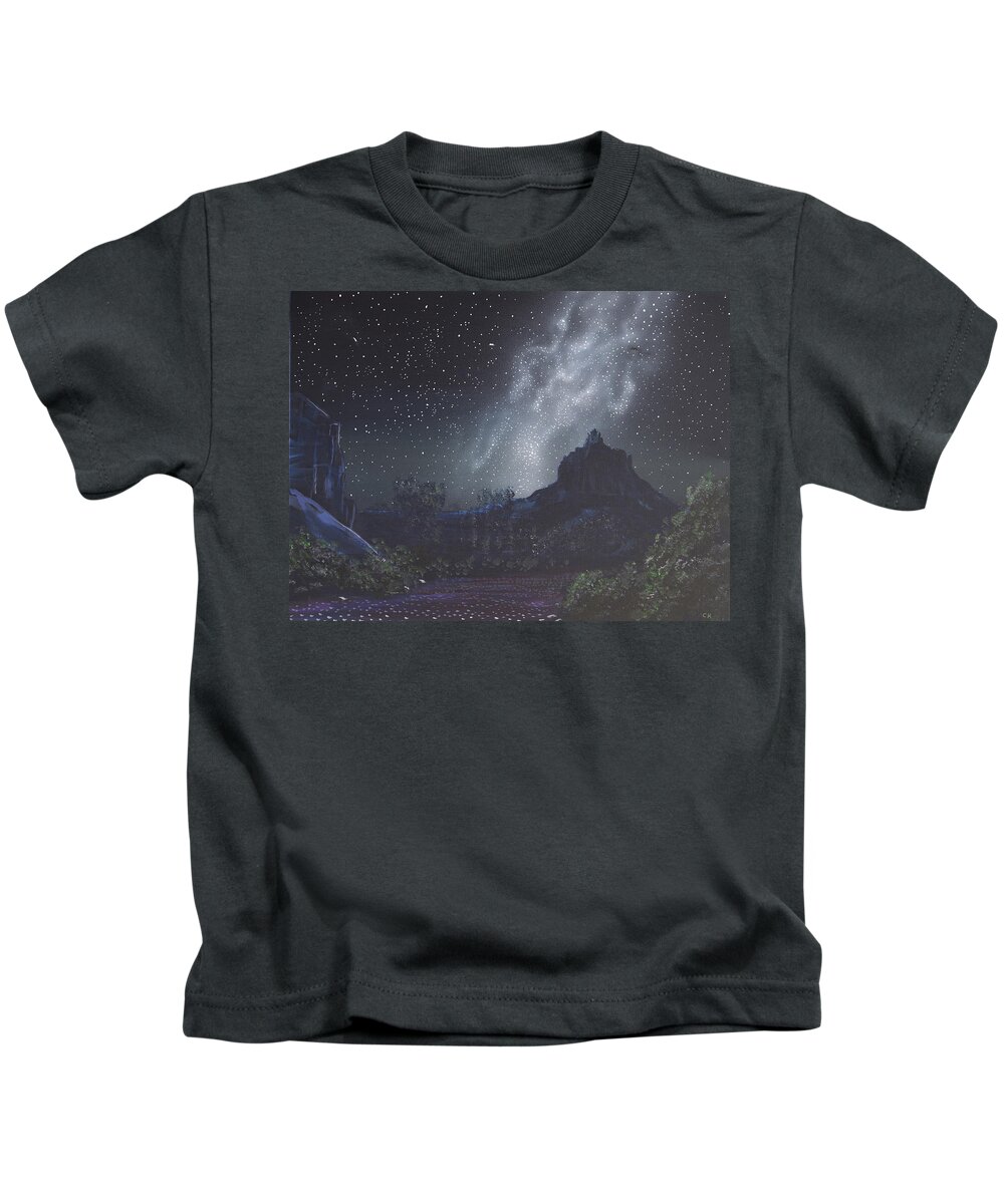 Sedona Kids T-Shirt featuring the painting Starry Night Sky over Sedona, Arizona by Chance Kafka