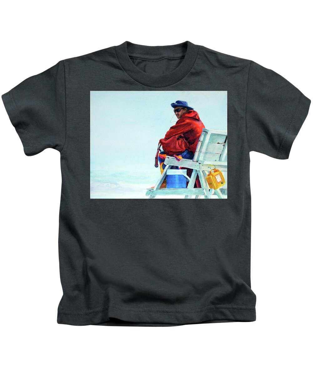 Stone Harbor Kids T-Shirt featuring the painting Stone Harbor Beach Patrol Lifeguard by Patty Kay Hall