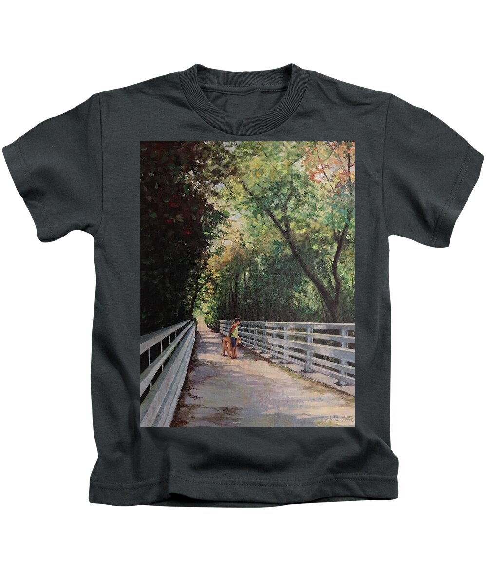 Woods Kids T-Shirt featuring the painting Stopping by the Woods on an Autumn Day by Judy Rixom