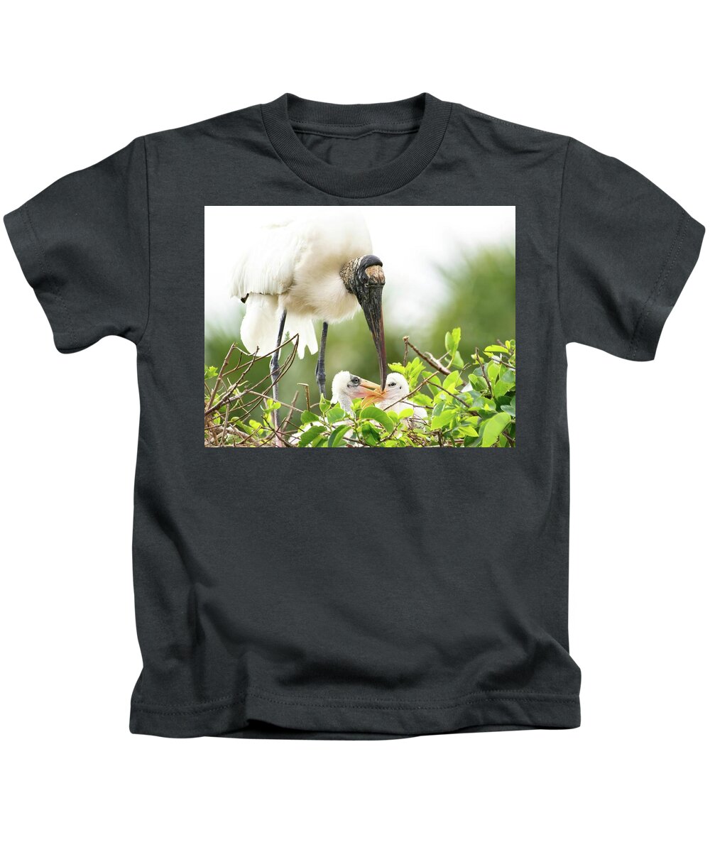 Woodstork Kids T-Shirt featuring the photograph Stork and Chicks by Rebecca Herranen