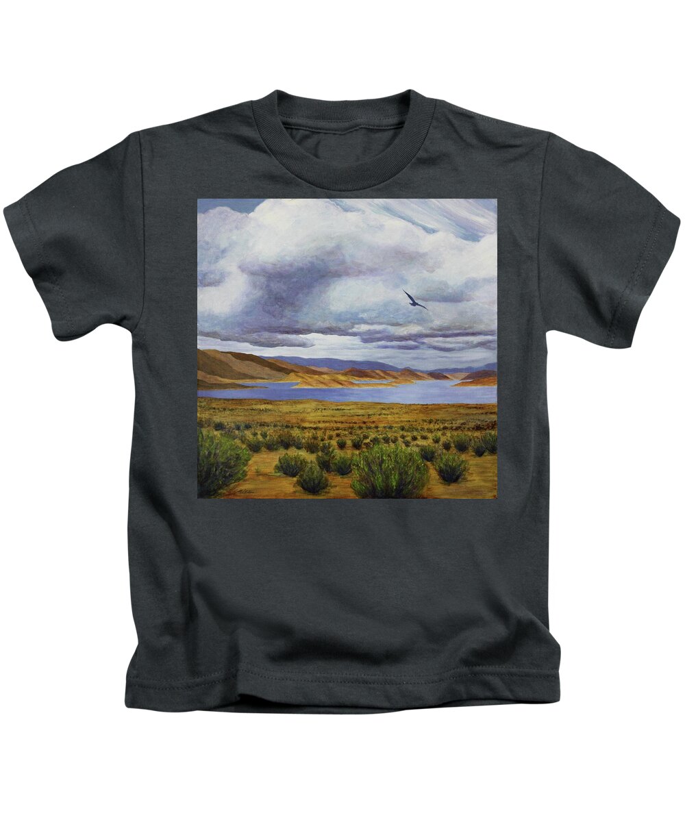 Kim Mcclinton Kids T-Shirt featuring the painting Storm at Lake Powell- left panel of three by Kim McClinton