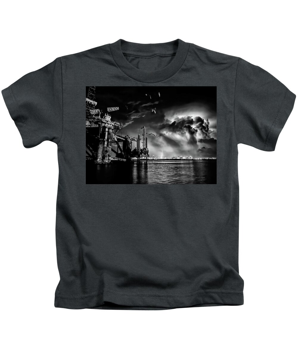 Black And White Kids T-Shirt featuring the photograph Stormy Night Black and White by Jerry Connally