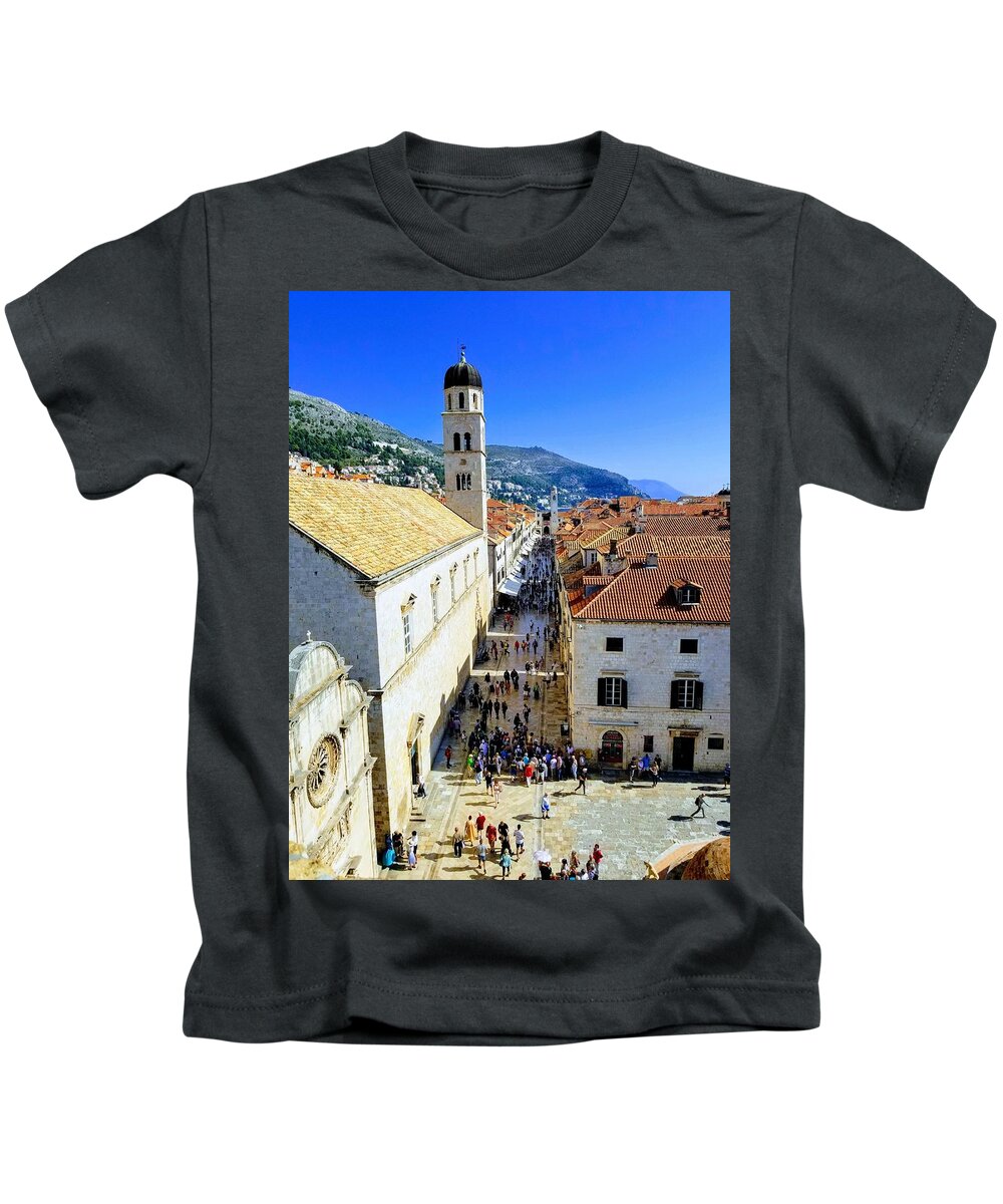 Stradun Kids T-Shirt featuring the photograph Stradun, Dubrovnik, Croatia by Annalisa Rivera-Franz
