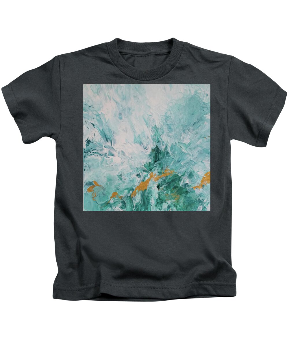 Green Kids T-Shirt featuring the mixed media Stretch of Gold by Aimee Bruno