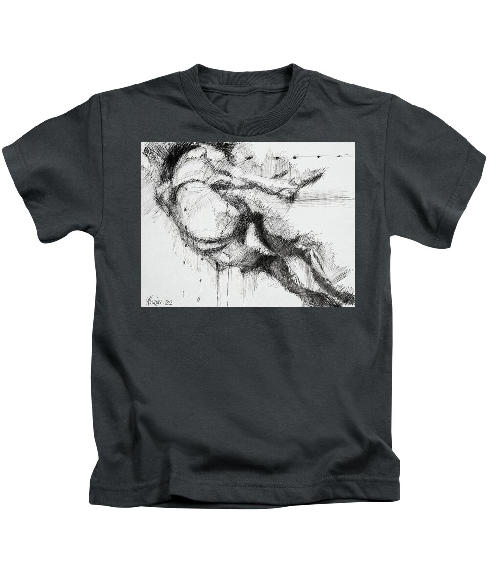#impaired Kids T-Shirt featuring the drawing Study of a Woman 25 by Veronica Huacuja
