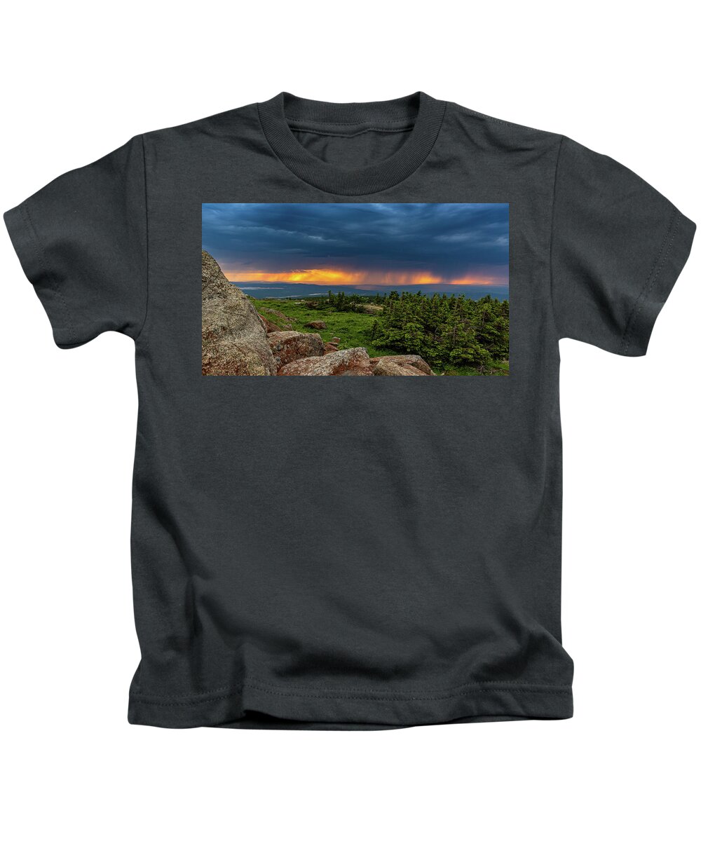 Landscape Kids T-Shirt featuring the photograph Summer thunderstorm over the Harz Mountains by Andreas Levi
