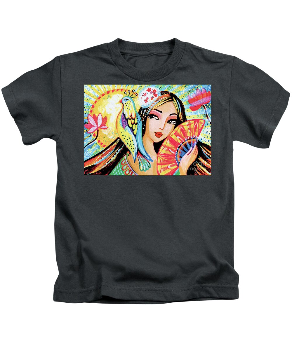 Kimono Woman Kids T-Shirt featuring the painting Sun Rise by Eva Campbell