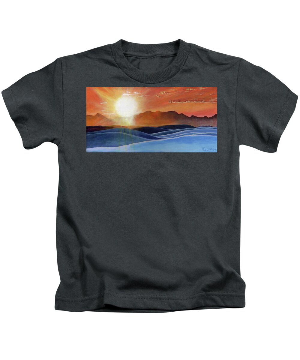Rust Kids T-Shirt featuring the painting Sun setting on White Sands-NM by Timithy L Gordon