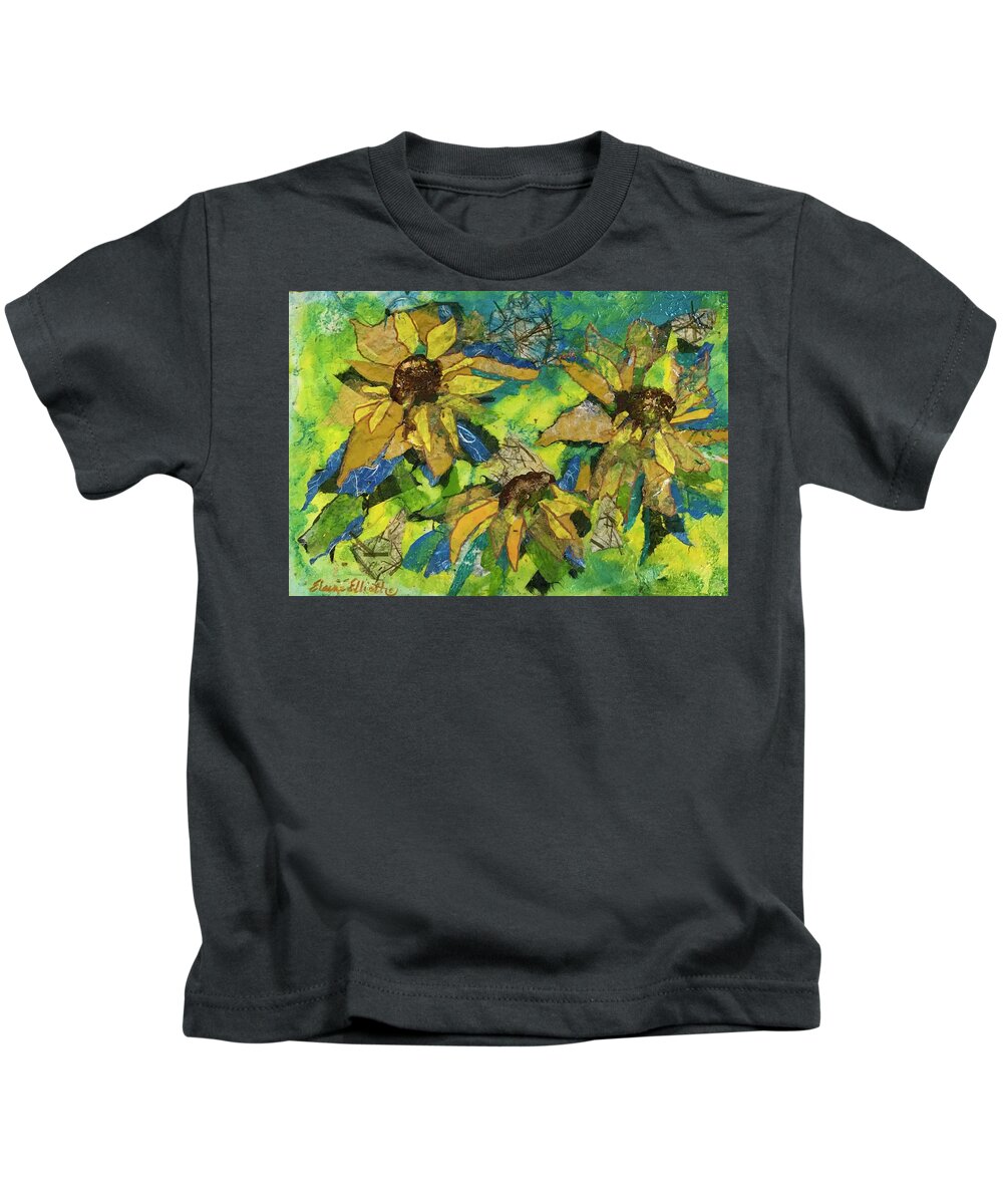 Sunflowers Kids T-Shirt featuring the painting Sunflowers by the Sea by Elaine Elliott