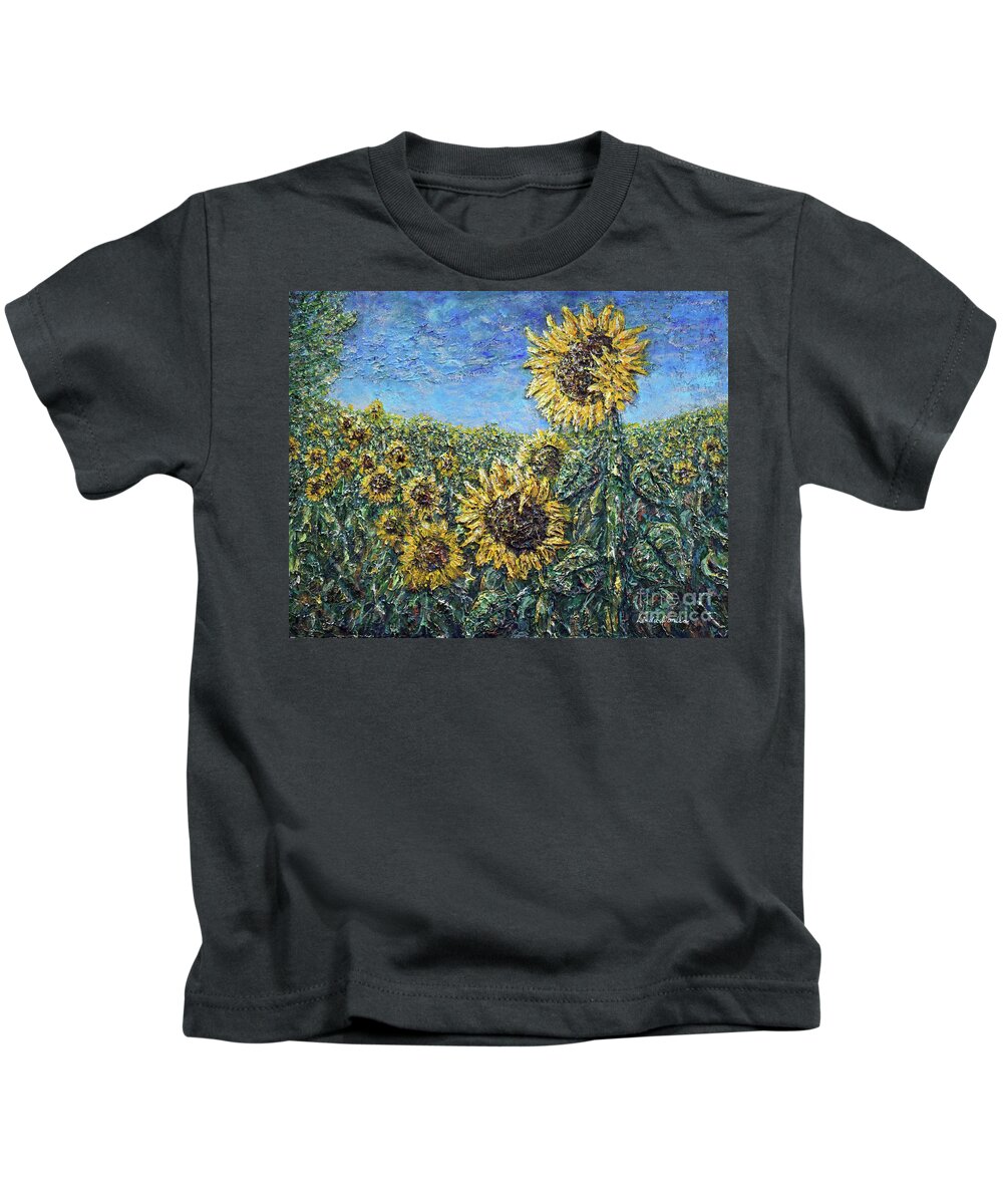 Sunflower Kids T-Shirt featuring the painting Sunflowers Gone Wild by Linda Donlin