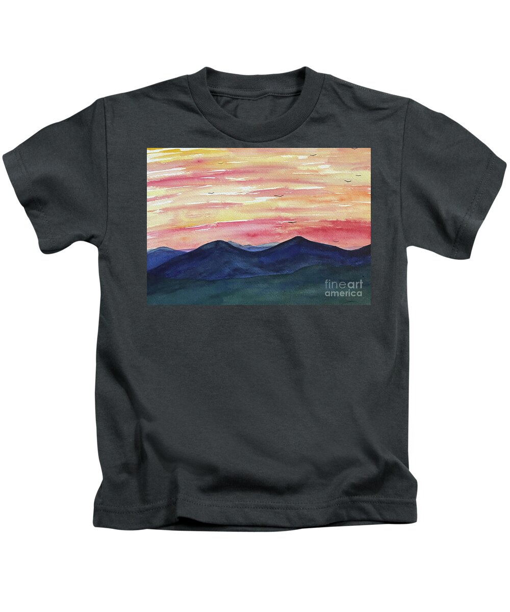 Sunrise Kids T-Shirt featuring the painting Sunrise Mountains by Lisa Neuman
