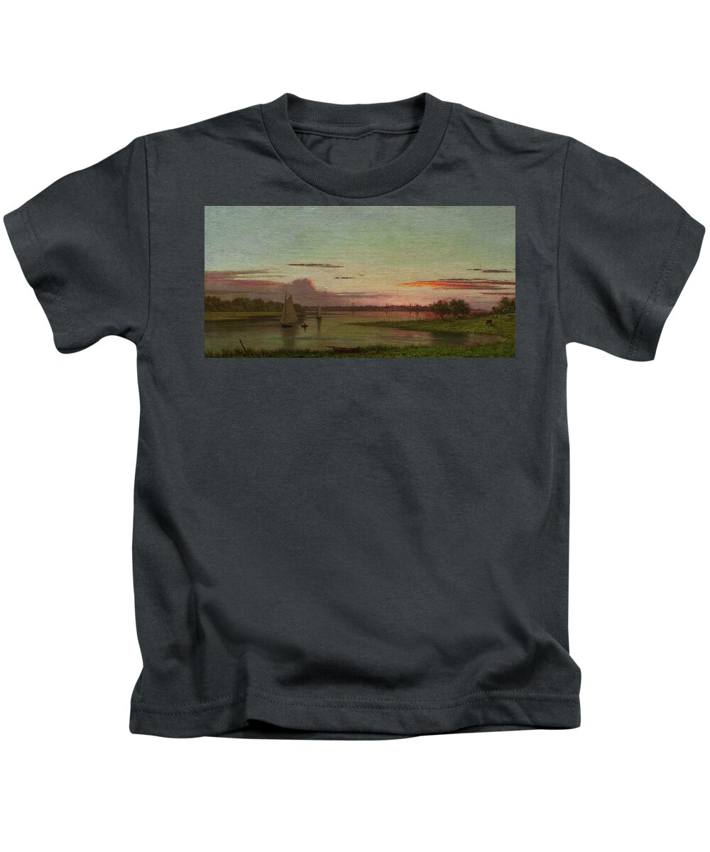 Black Rock Kids T-Shirt featuring the painting Sunset, Black Rock, Connecticut by Martin Johnson Heade