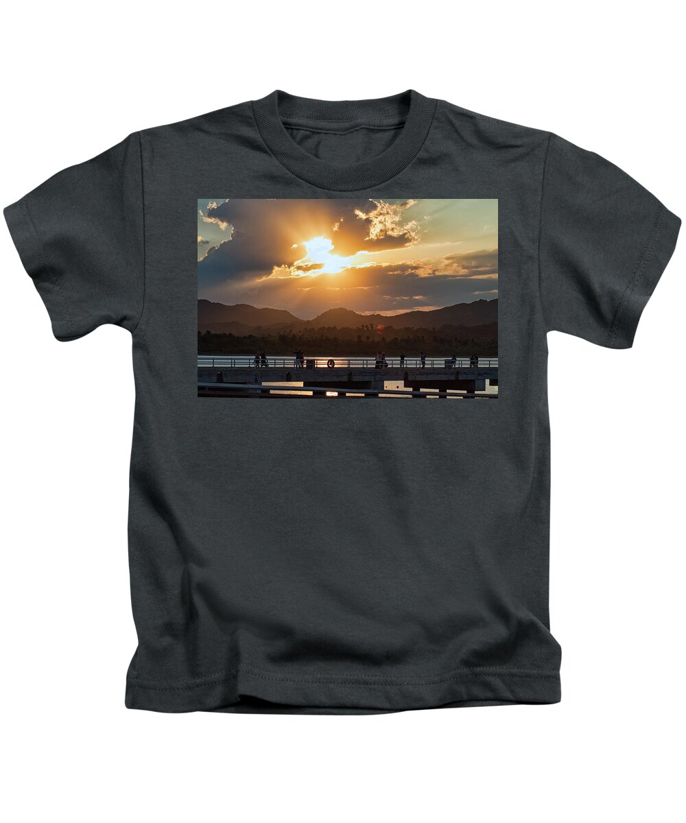 Sunset Kids T-Shirt featuring the photograph Sunset Dock by Portia Olaughlin