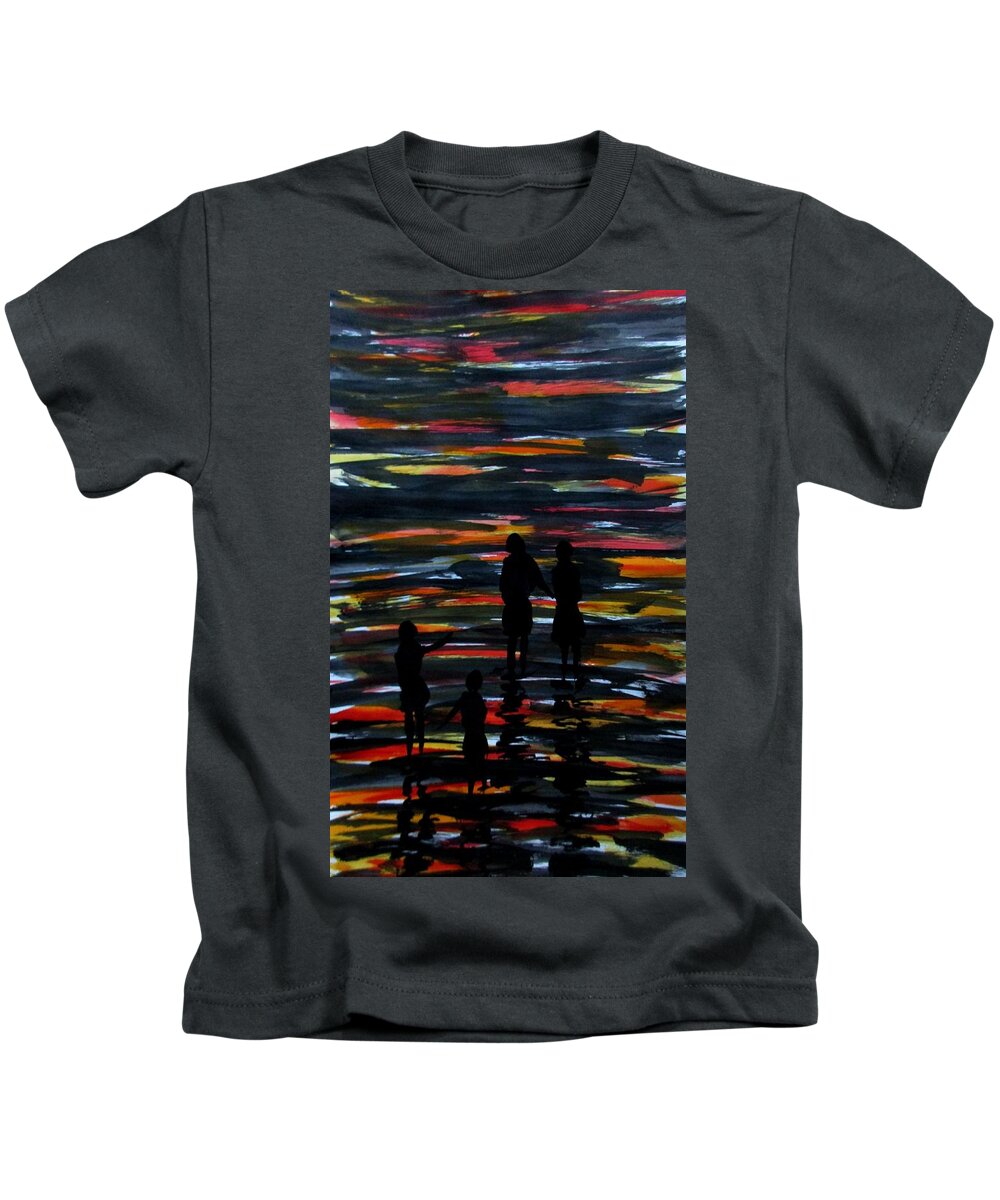 Art Kids T-Shirt featuring the painting Sunset in Digha -1 by Tamal Sen Sharma