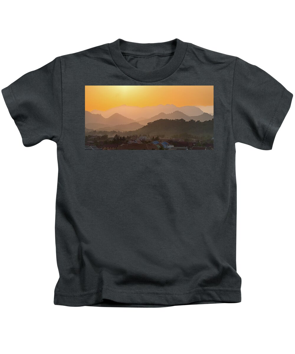 Laos Kids T-Shirt featuring the photograph Sunset In Laos by Marla Brown