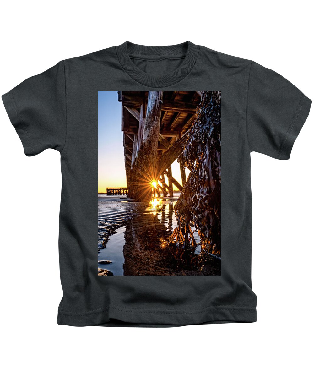 New Hampshire Kids T-Shirt featuring the photograph Sunset Light Under Fort Foster Pier by Jeff Sinon