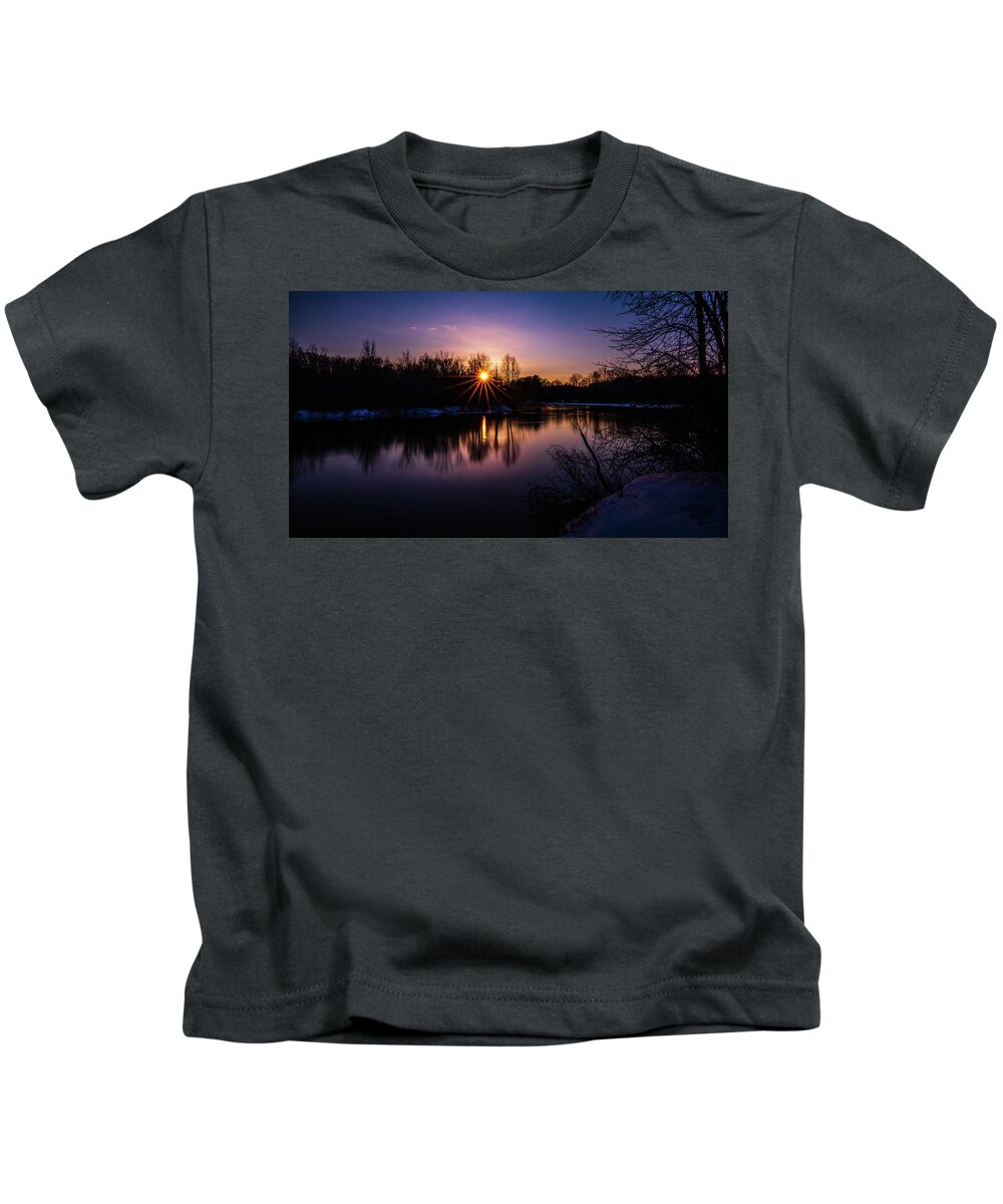 Halls Lake Kids T-Shirt featuring the photograph Sunset Over a river by Nathan Wasylewski