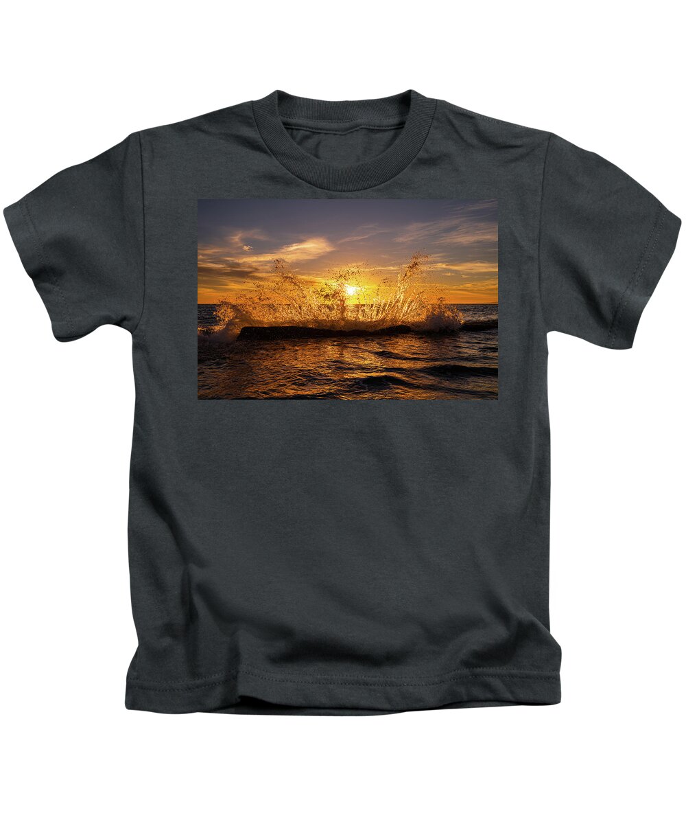 Sunset Kids T-Shirt featuring the photograph Sunset Spray by Gary Skiff