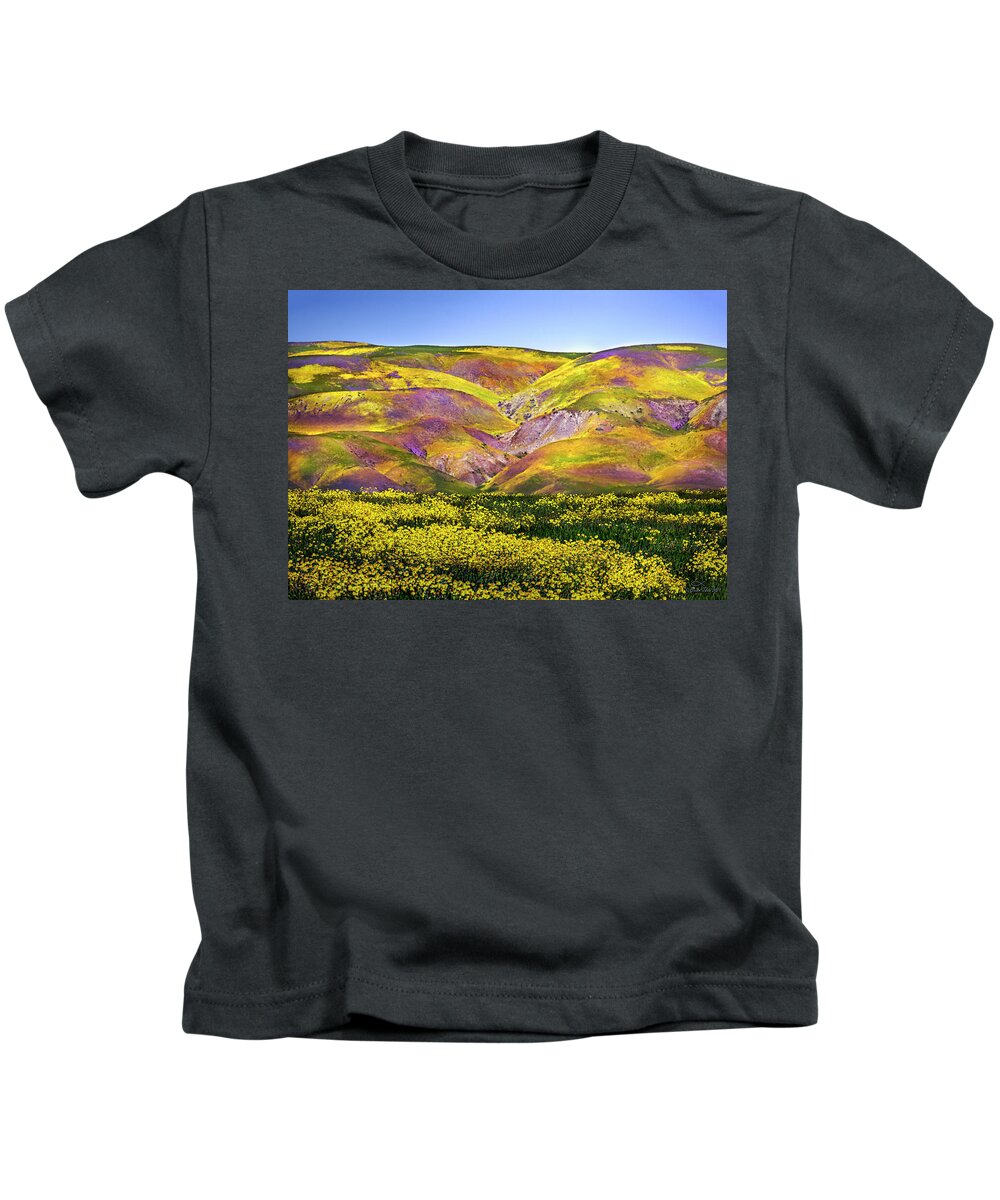 Wildflowers Kids T-Shirt featuring the photograph Superbloom Hills Above Carrizo Plain, California by Brian Tada