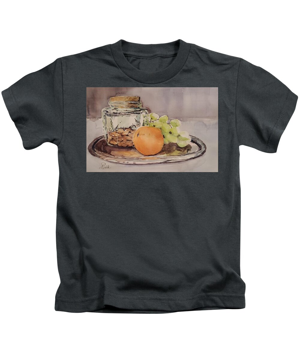 Still Life Kids T-Shirt featuring the painting Sustenance on a Silver Platter by Sheila Romard