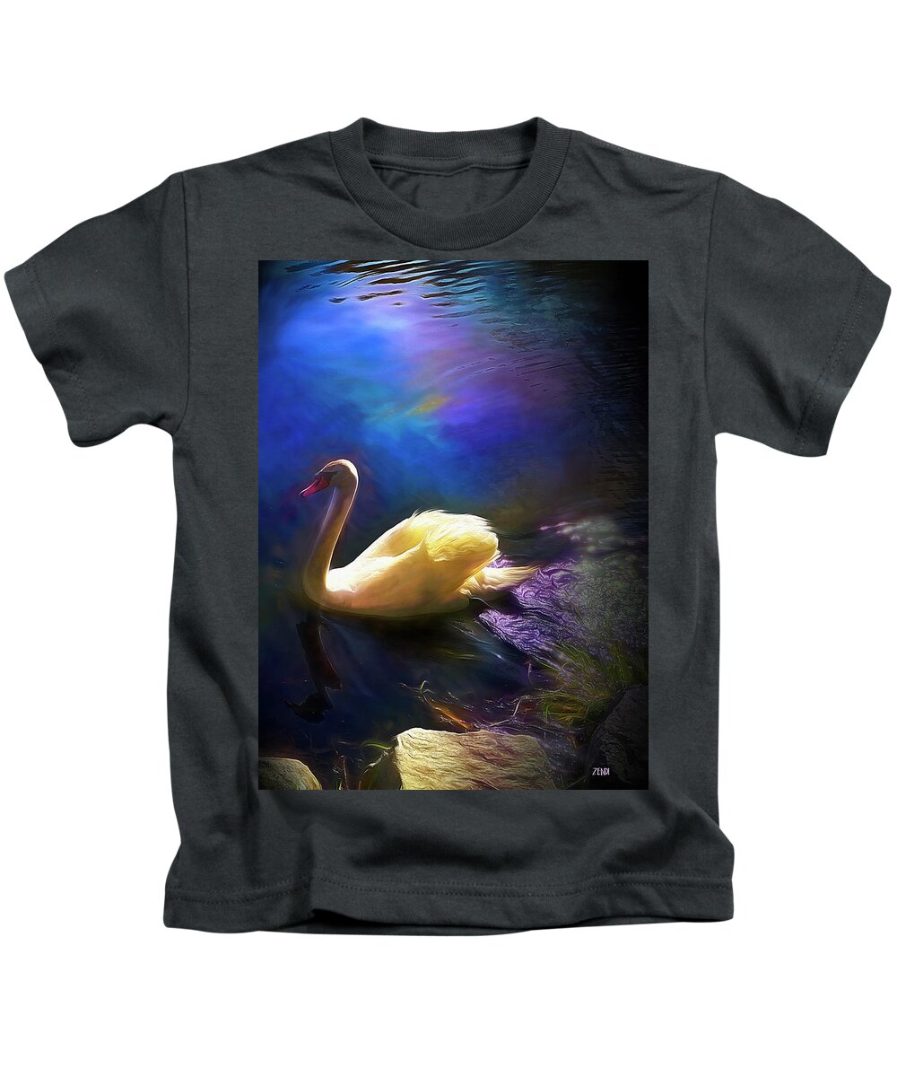  Kids T-Shirt featuring the digital art Swan by Cindy Greenstein