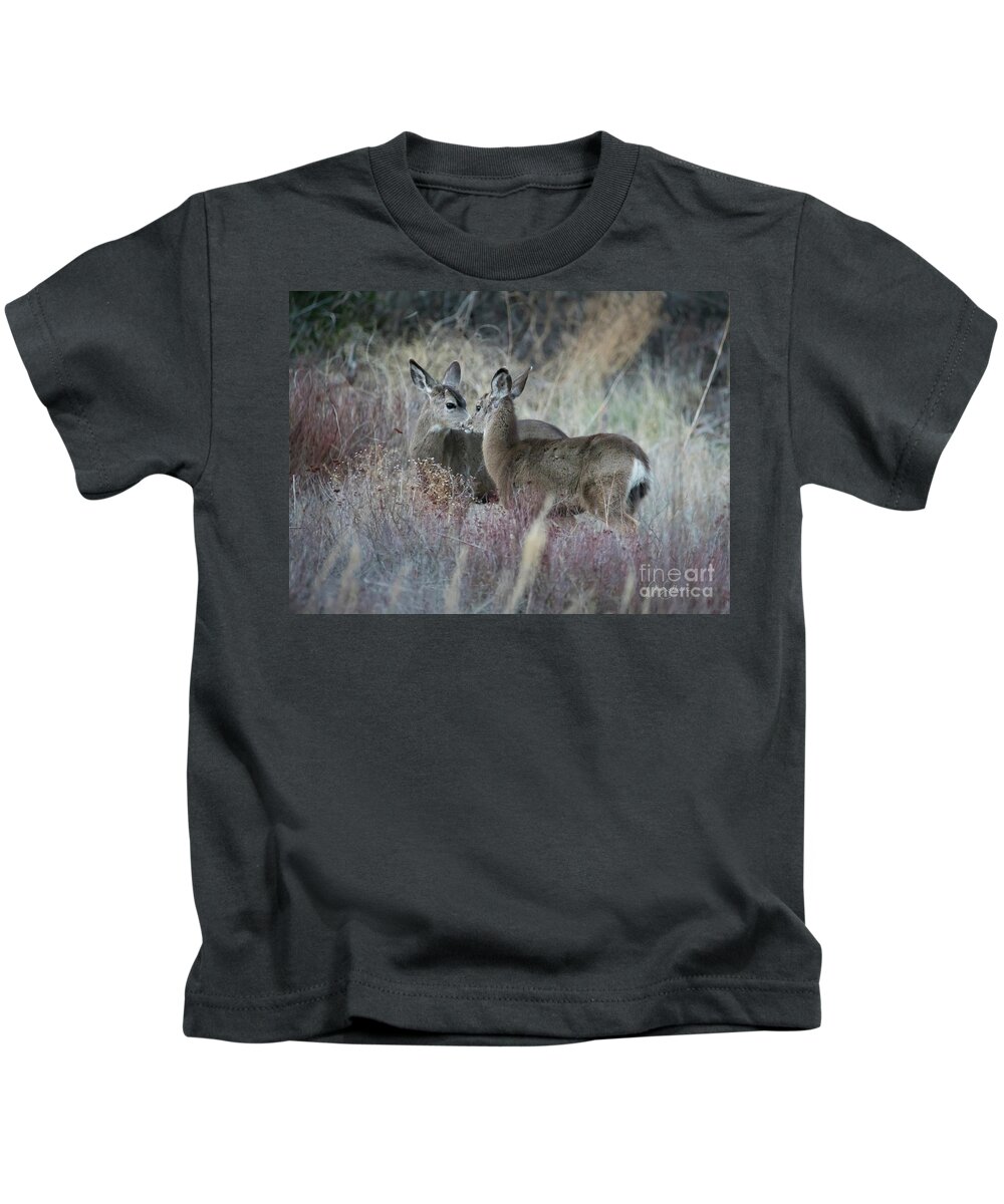 Deer Kids T-Shirt featuring the photograph Sweet Deer In Intimate Moment by Alice Schlesier