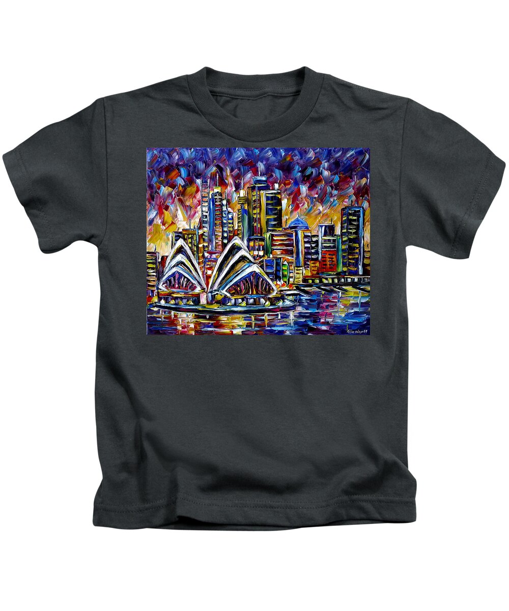 Sydney Opera House Kids T-Shirt featuring the painting Sydney by Mirek Kuzniar