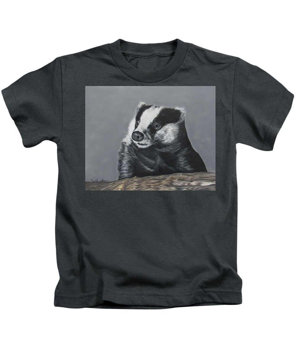 Badger Kids T-Shirt featuring the drawing Table for One by Kelly Speros