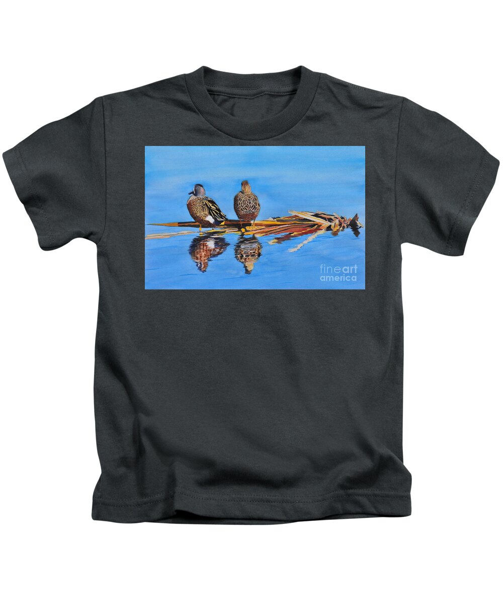 Ducks Kids T-Shirt featuring the painting Table for Two by John W Walker