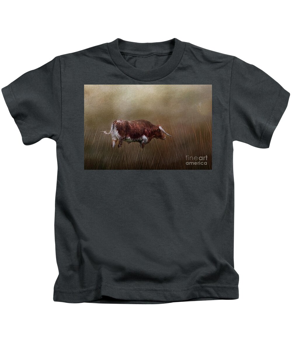 Texas Longhorn Kids T-Shirt featuring the photograph Texas Longhorn by Joan Bertucci