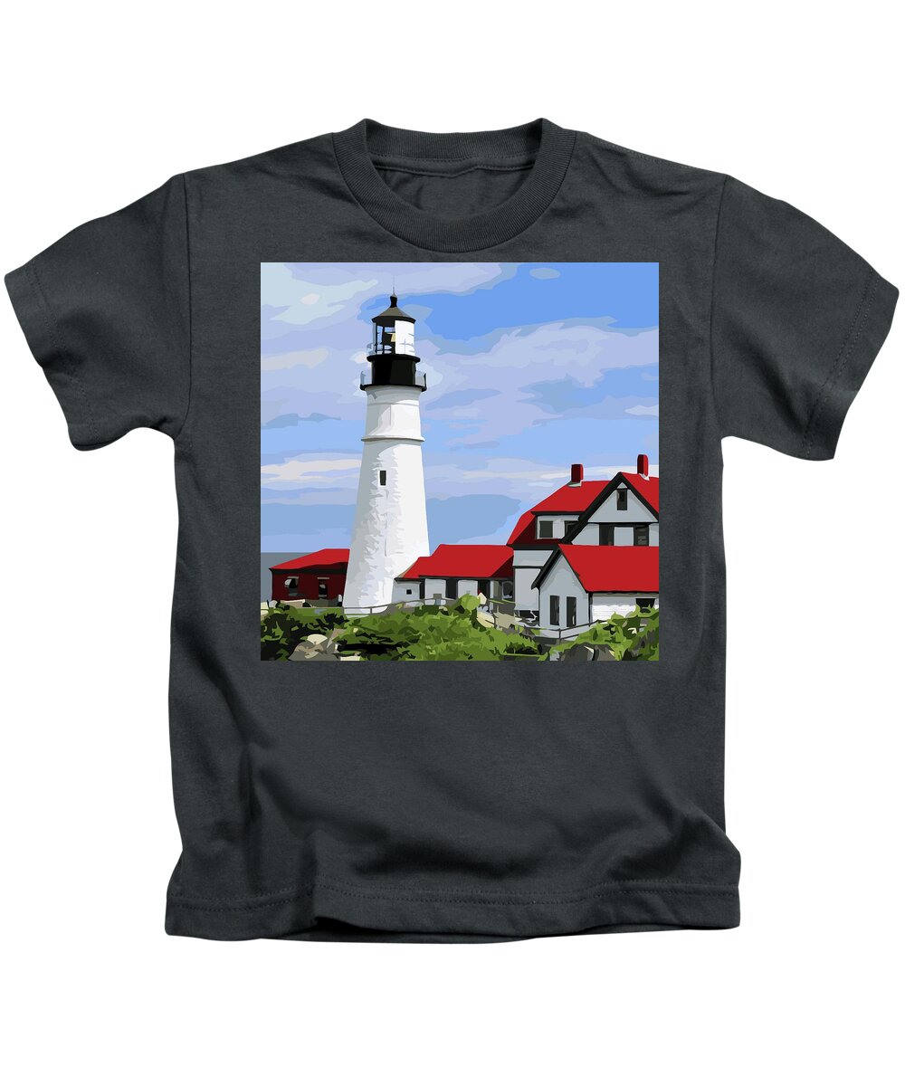 Lighthouse Kids T-Shirt featuring the painting The Portland Head Beacon by Teresa Trotter