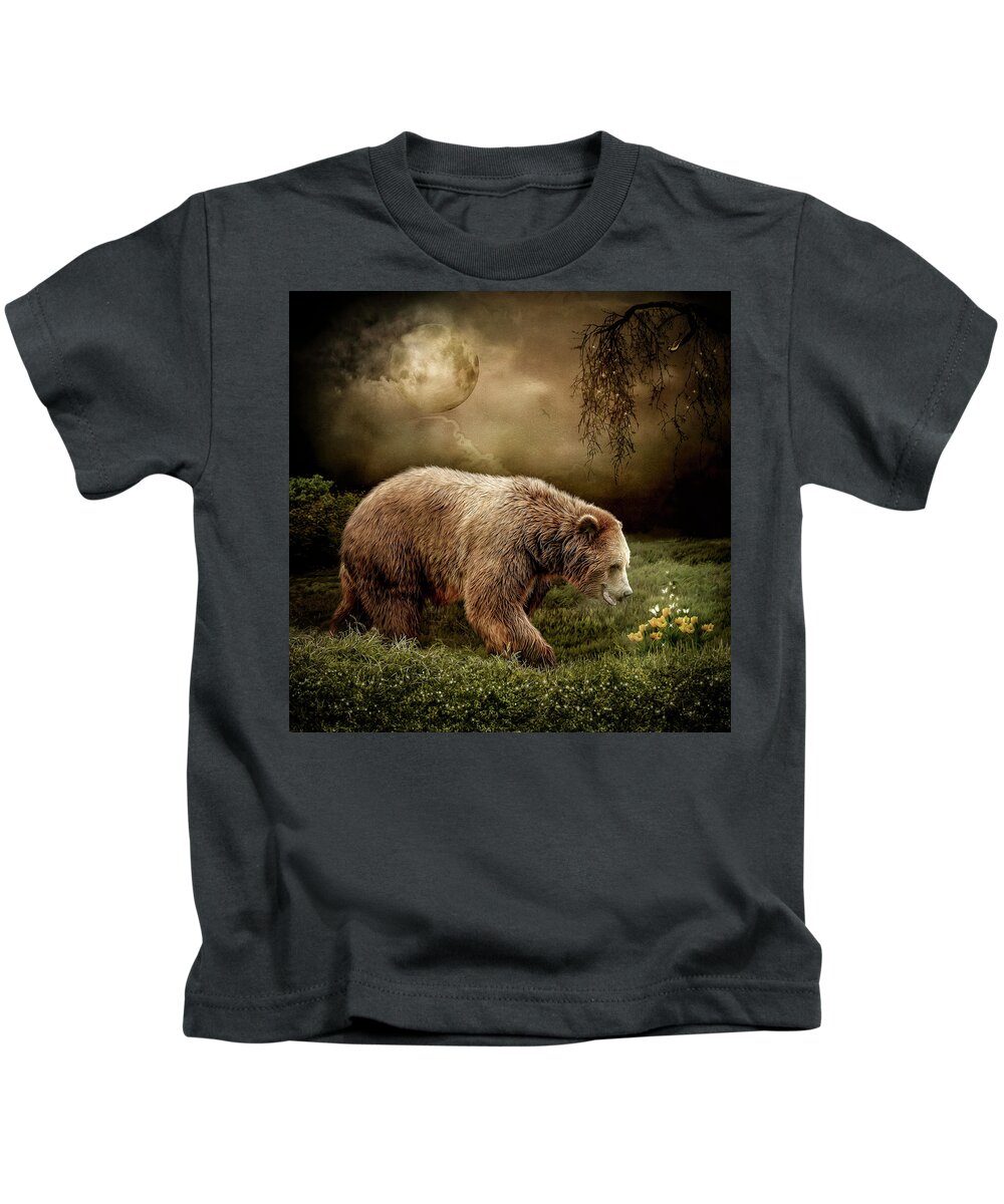 Grizzly Bear Kids T-Shirt featuring the digital art The Bear by Maggy Pease