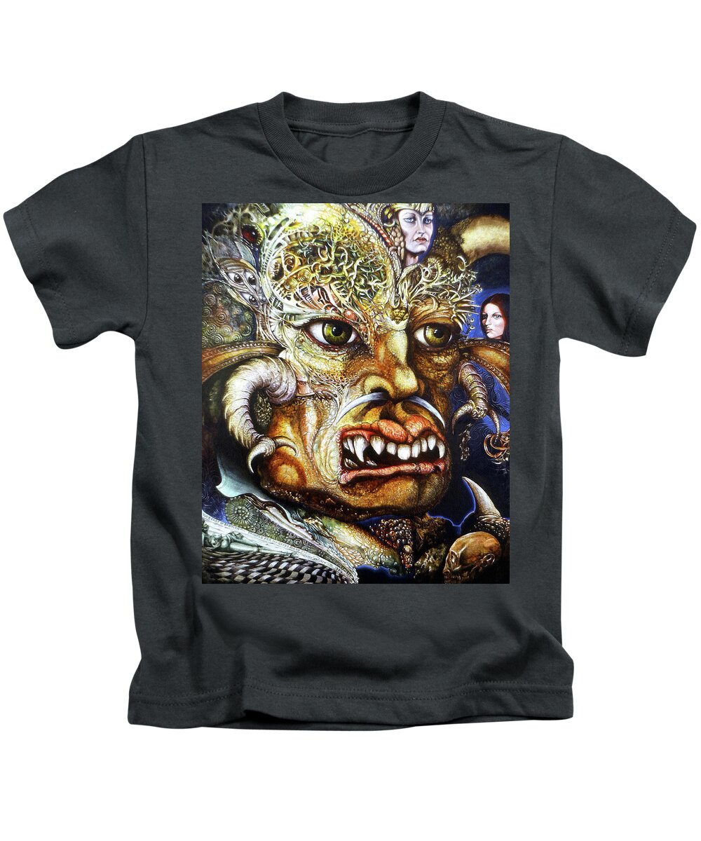 Surrealism Fantastic+realism Mythology Myth Beast Religion Kids T-Shirt featuring the painting The Beast Of Babylon II by Otto Rapp