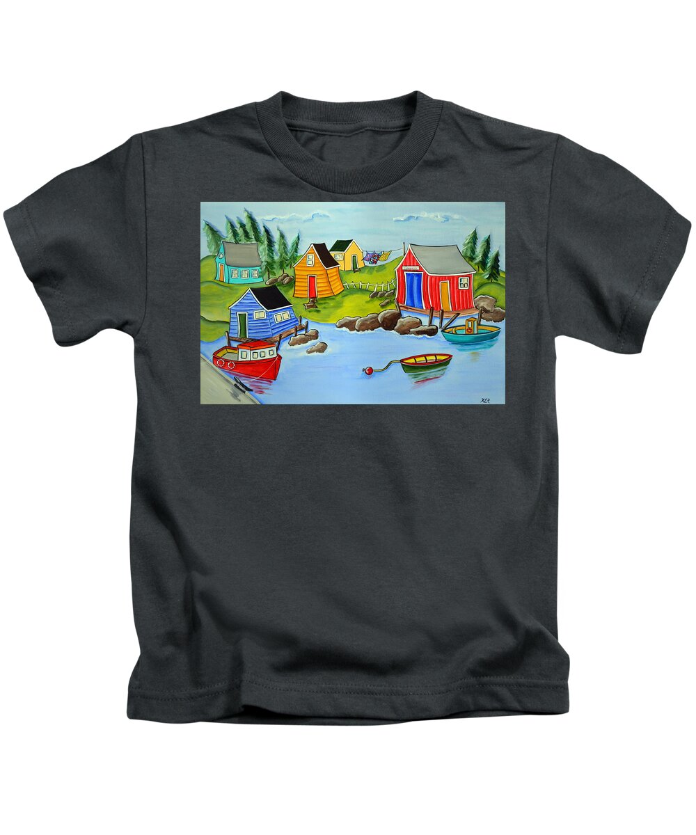 Colourful Houses Kids T-Shirt featuring the painting The Cannery by Heather Lovat-Fraser