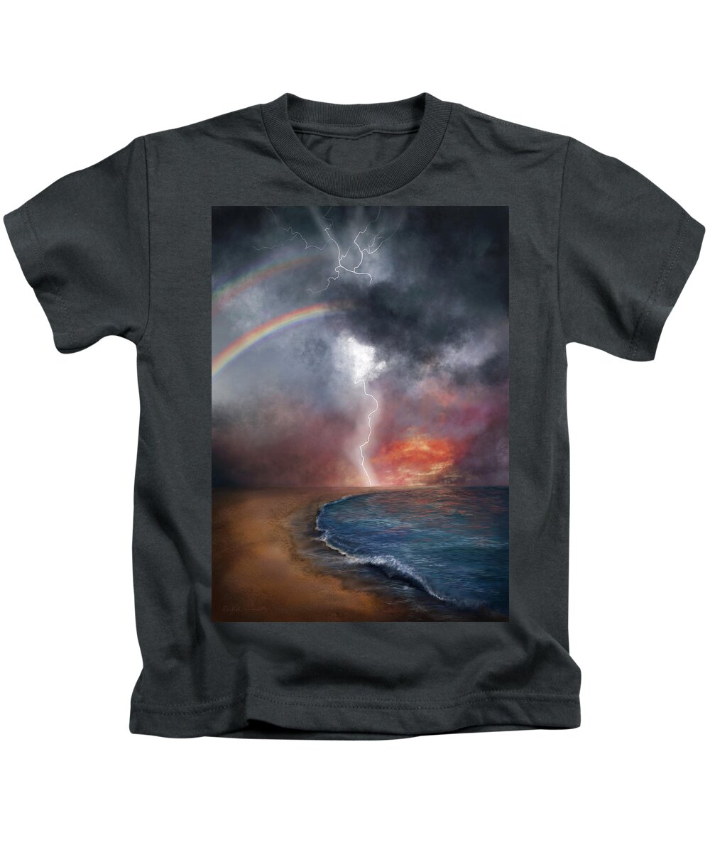 Rainbow Kids T-Shirt featuring the digital art The Chaos and the Calm by Rachel Emmett