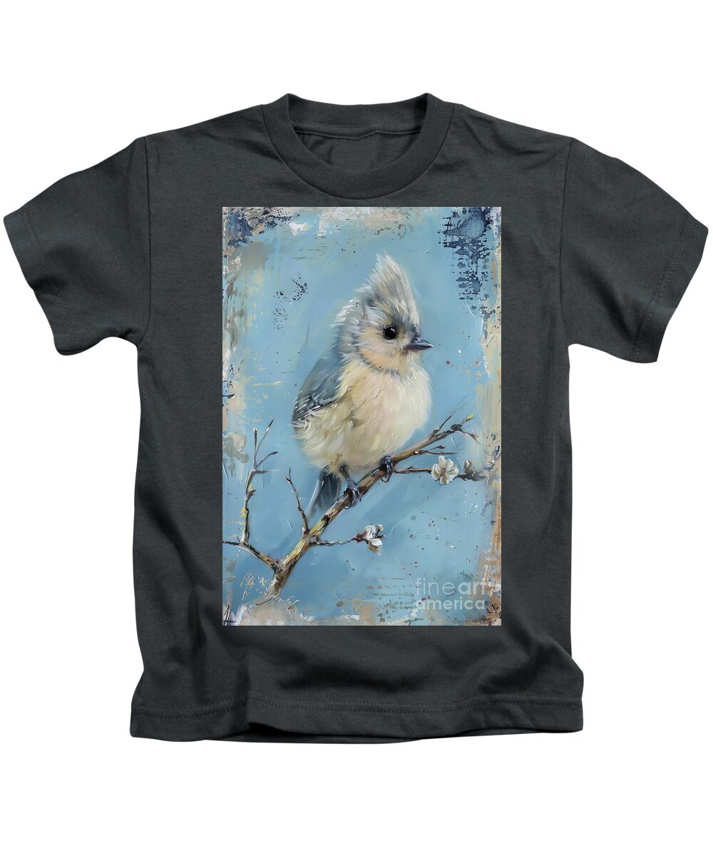 Tufted Titmouse Kids T-Shirt featuring the painting The Cutest Little Titmouse by Tina LeCour