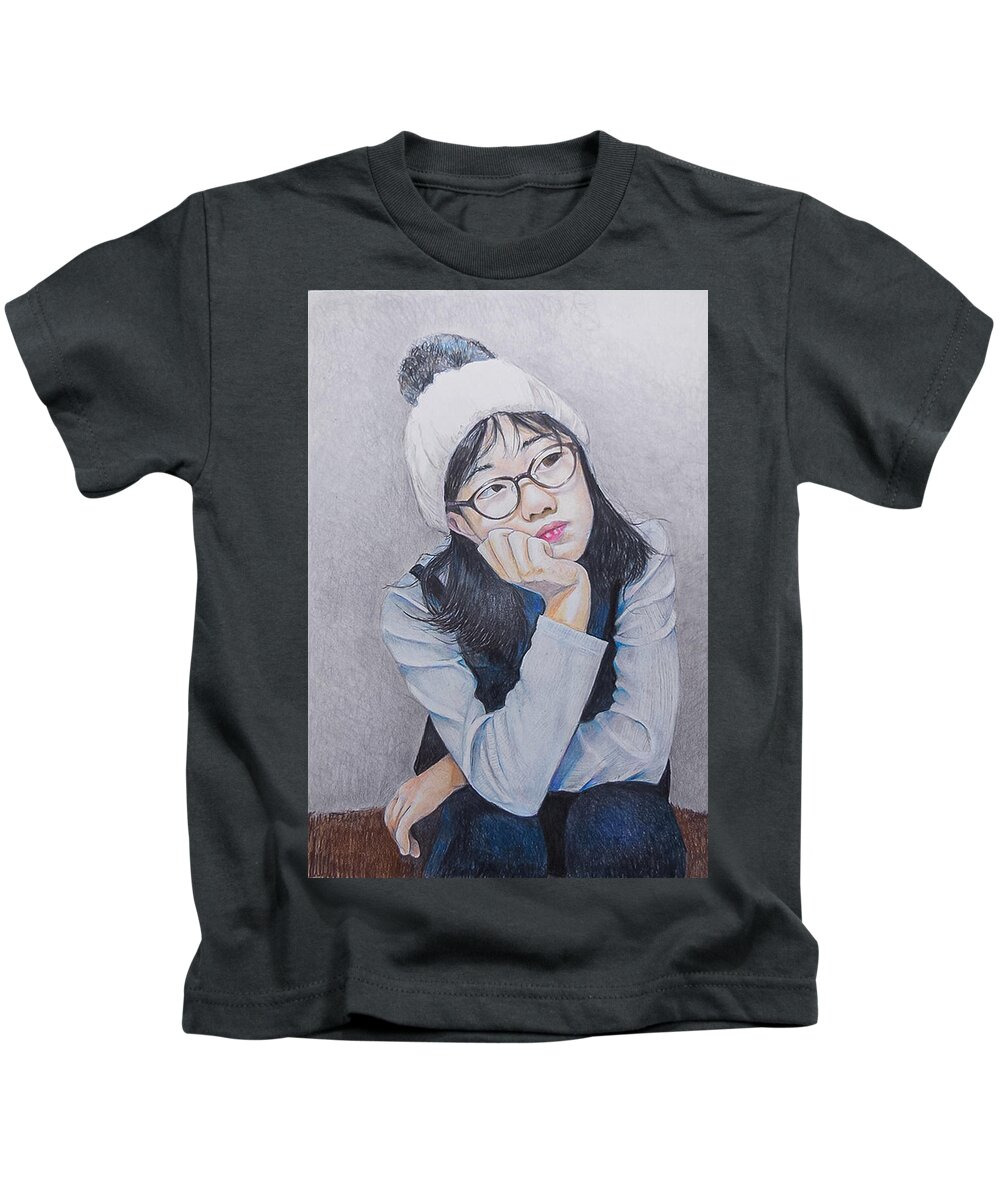 Dreamer Kids T-Shirt featuring the drawing The Dreamer by Tim Ernst