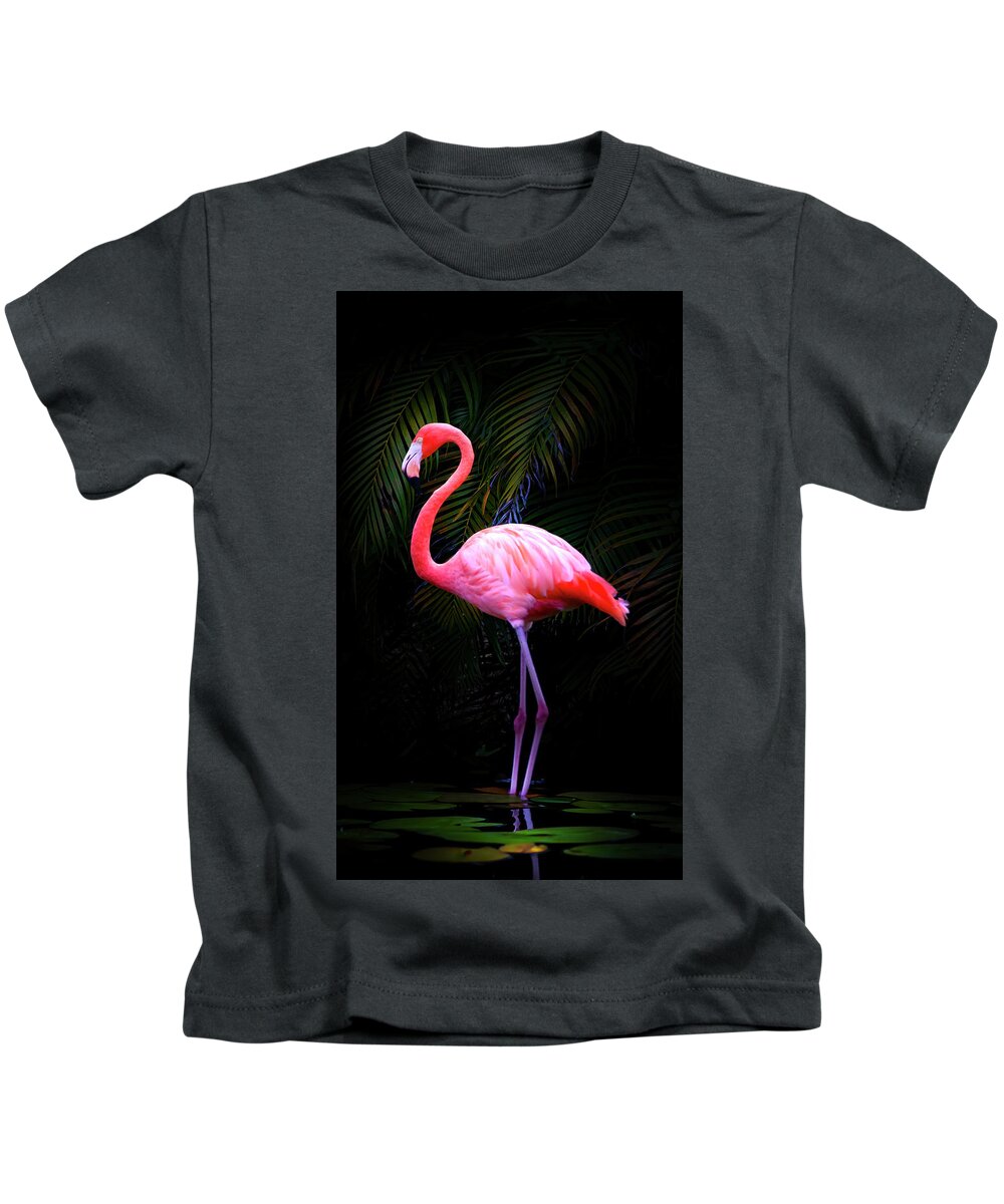 Pink Flamingos Kids T-Shirt featuring the photograph The Elegant Flamingo by Mark Andrew Thomas