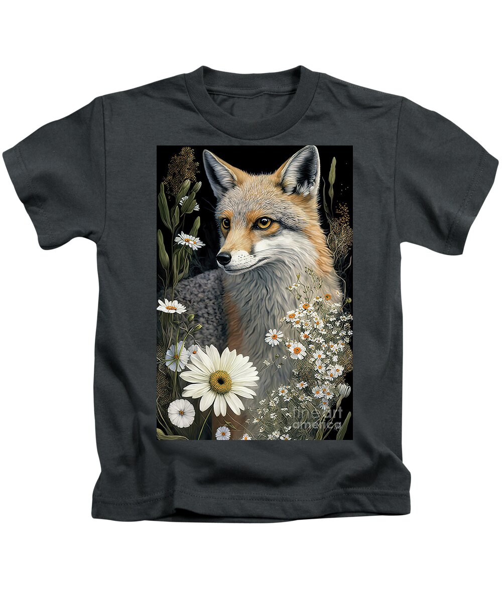 Gray Fox Kids T-Shirt featuring the painting The Fabulous Fox by Tina LeCour