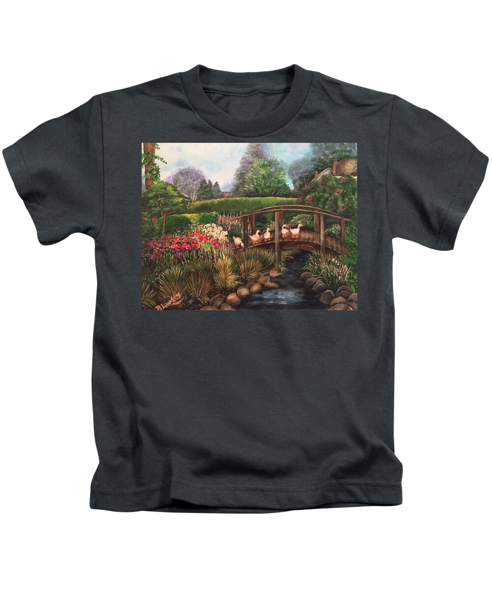 Garden Kids T-Shirt featuring the painting The Garden Bridge by Barbara Landry