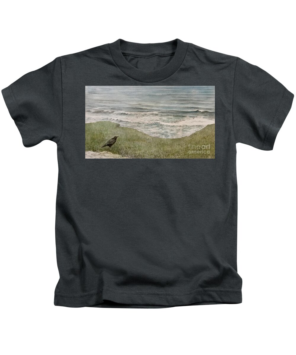 Landscape Kids T-Shirt featuring the painting The Healing Waves 4 by Fumiyo Yoshikawa
