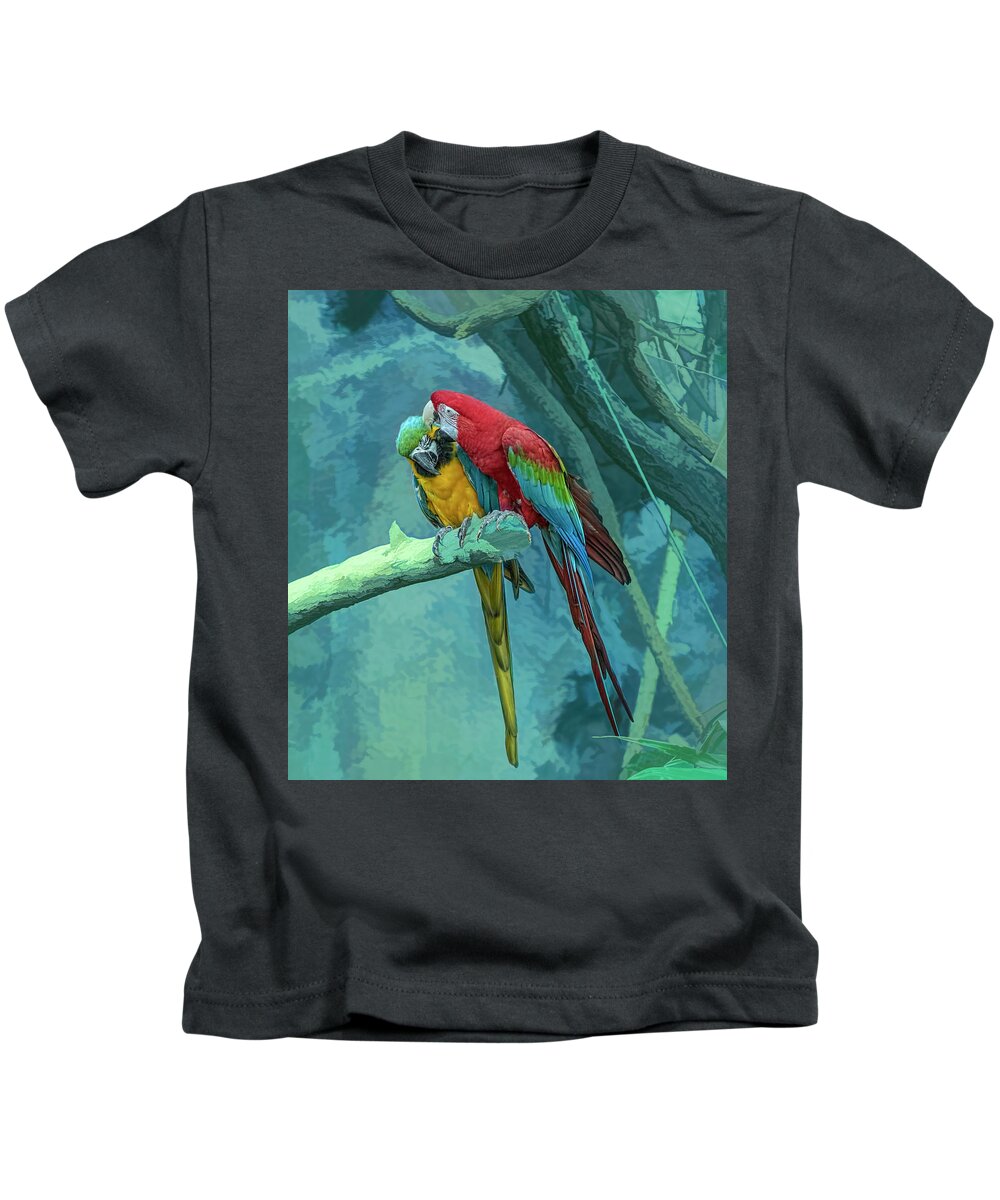 Bird Kids T-Shirt featuring the photograph The Kiss by Lorraine Baum
